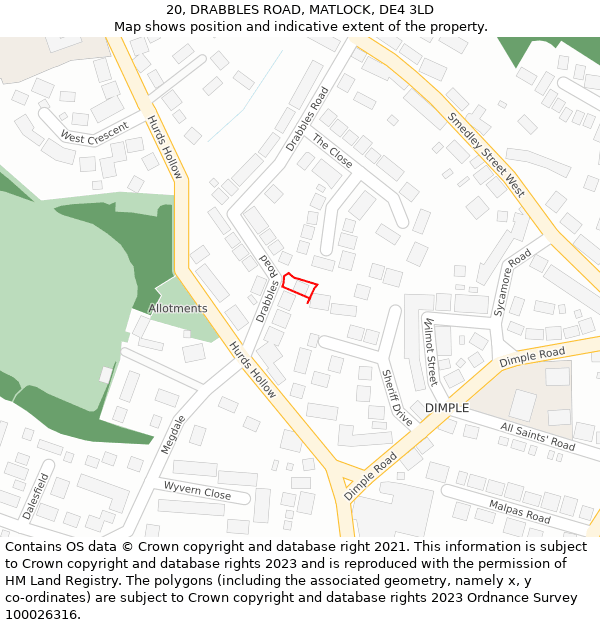 20, DRABBLES ROAD, MATLOCK, DE4 3LD: Location map and indicative extent of plot