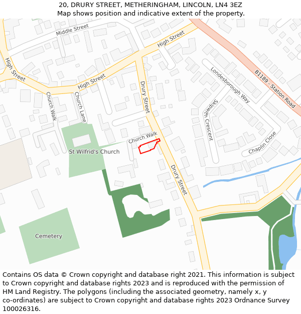 20, DRURY STREET, METHERINGHAM, LINCOLN, LN4 3EZ: Location map and indicative extent of plot