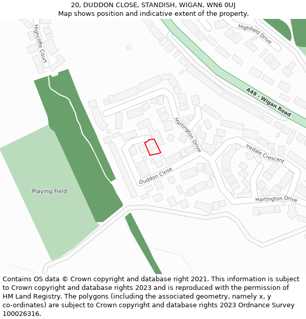 20, DUDDON CLOSE, STANDISH, WIGAN, WN6 0UJ: Location map and indicative extent of plot