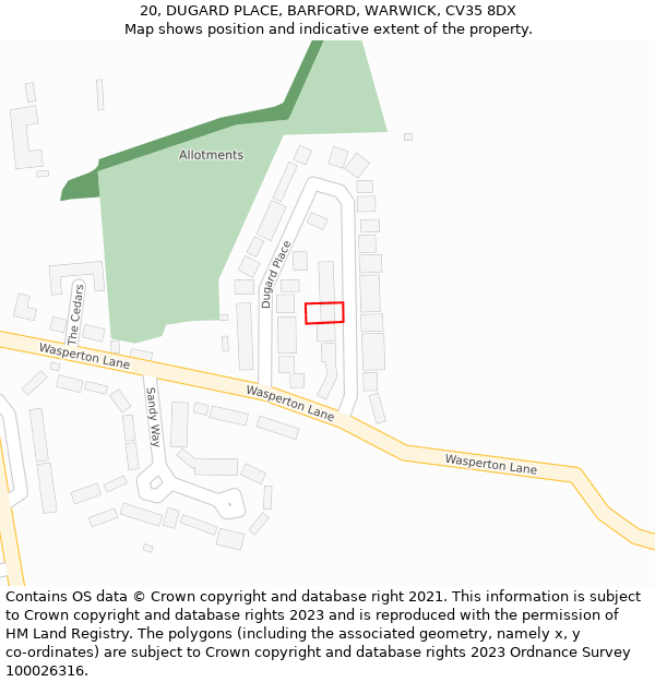 20, DUGARD PLACE, BARFORD, WARWICK, CV35 8DX: Location map and indicative extent of plot