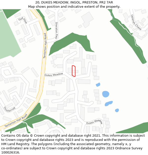 20, DUKES MEADOW, INGOL, PRESTON, PR2 7AR: Location map and indicative extent of plot