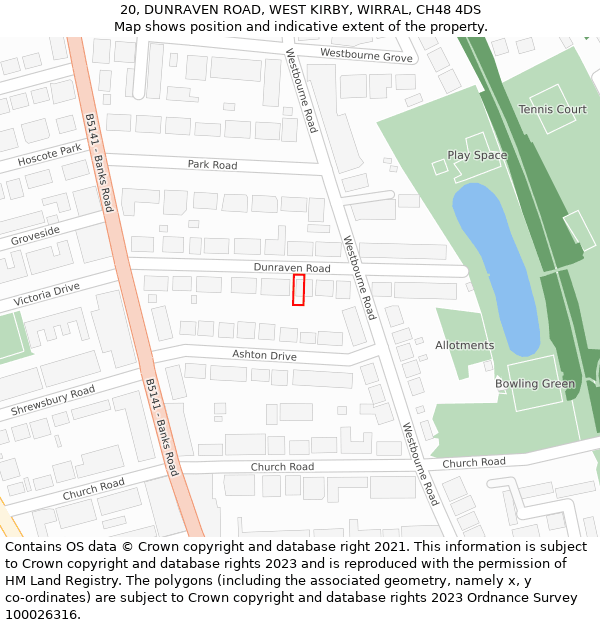 20, DUNRAVEN ROAD, WEST KIRBY, WIRRAL, CH48 4DS: Location map and indicative extent of plot