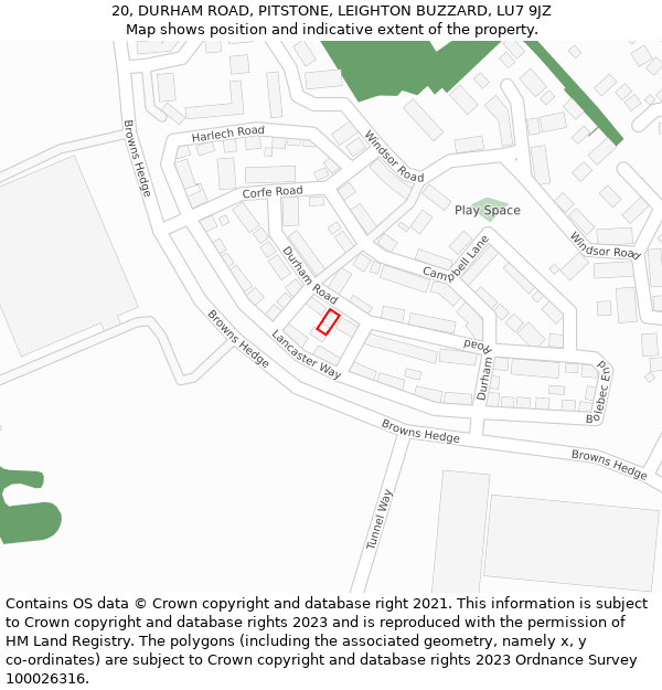 20, DURHAM ROAD, PITSTONE, LEIGHTON BUZZARD, LU7 9JZ: Location map and indicative extent of plot