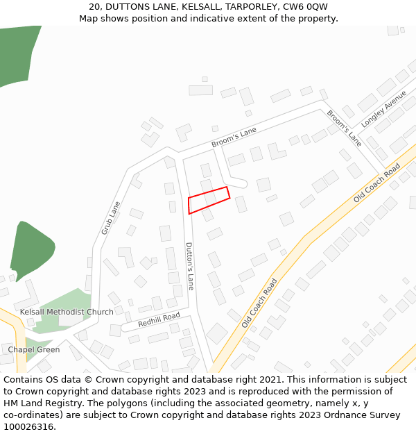 20, DUTTONS LANE, KELSALL, TARPORLEY, CW6 0QW: Location map and indicative extent of plot