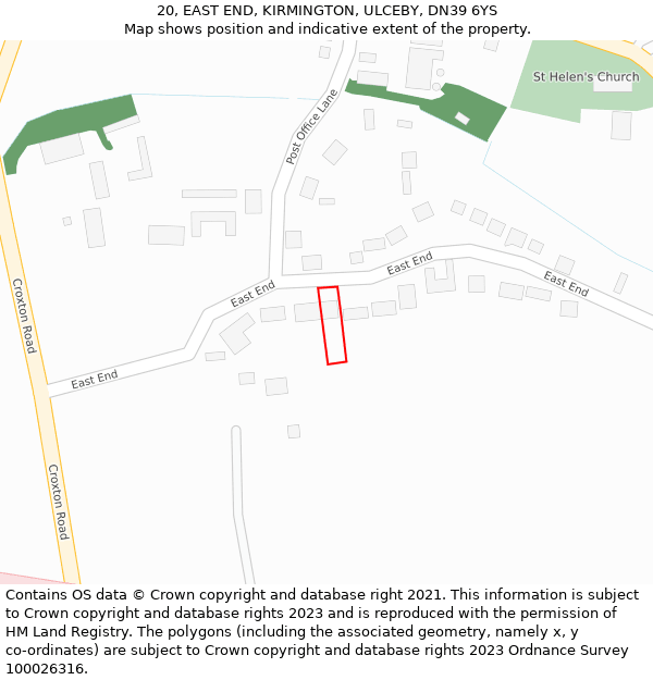 20, EAST END, KIRMINGTON, ULCEBY, DN39 6YS: Location map and indicative extent of plot