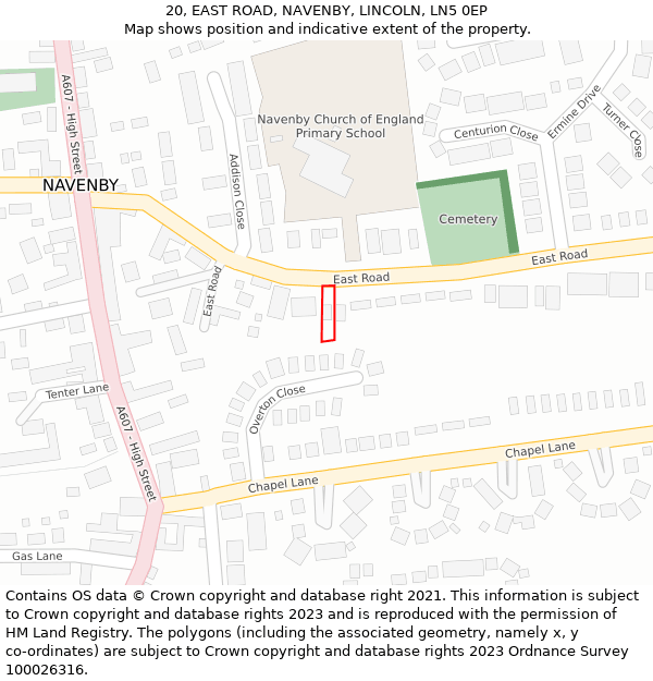 20, EAST ROAD, NAVENBY, LINCOLN, LN5 0EP: Location map and indicative extent of plot