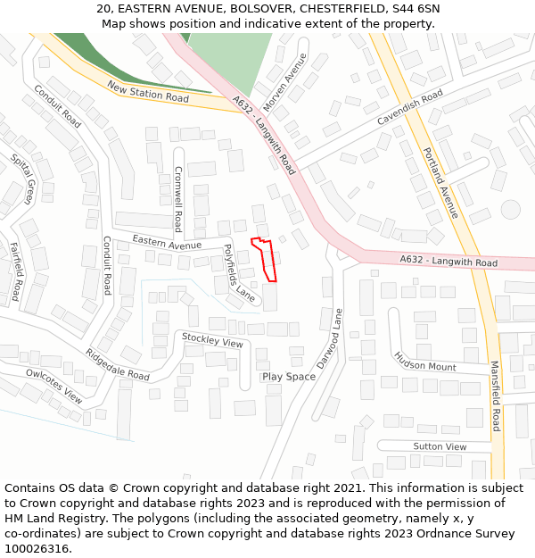 20, EASTERN AVENUE, BOLSOVER, CHESTERFIELD, S44 6SN: Location map and indicative extent of plot