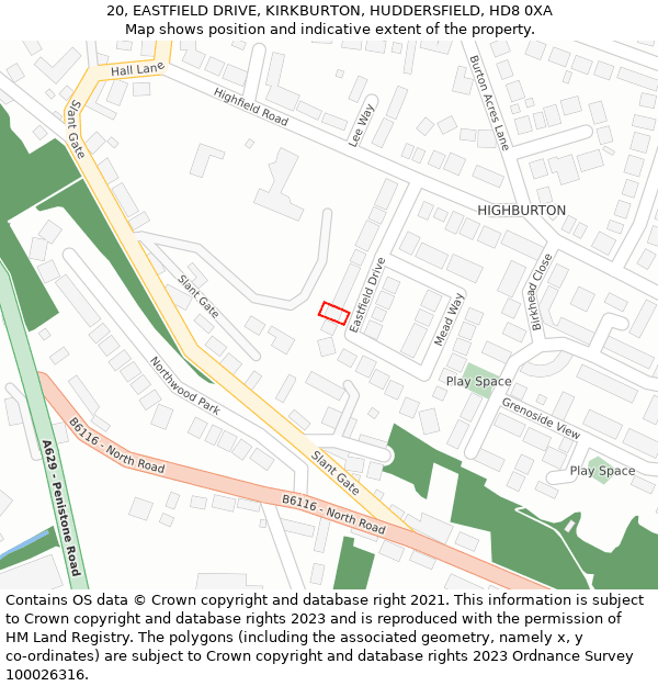 20, EASTFIELD DRIVE, KIRKBURTON, HUDDERSFIELD, HD8 0XA: Location map and indicative extent of plot