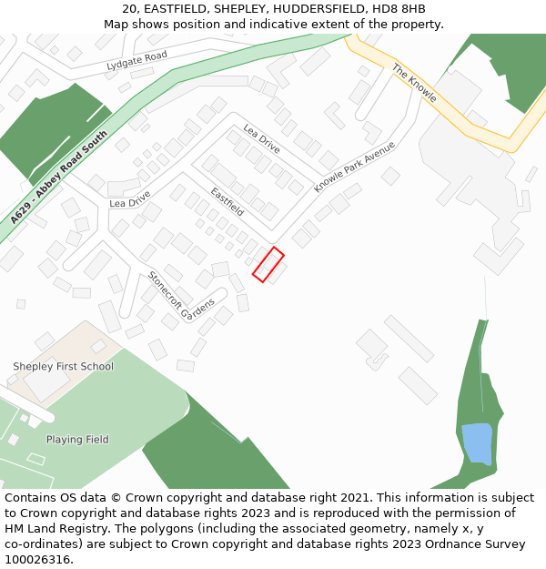 20, EASTFIELD, SHEPLEY, HUDDERSFIELD, HD8 8HB: Location map and indicative extent of plot