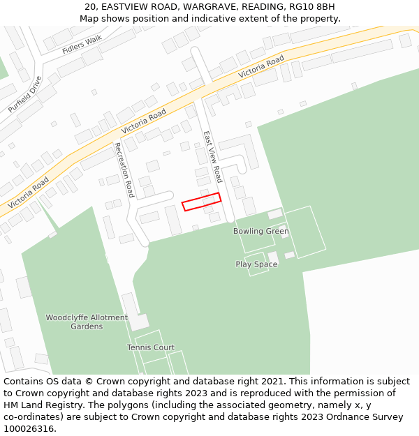 20, EASTVIEW ROAD, WARGRAVE, READING, RG10 8BH: Location map and indicative extent of plot