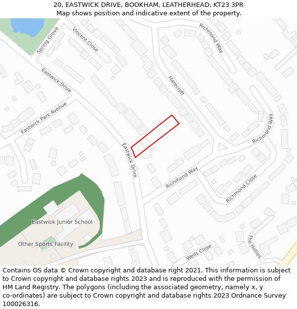 20, EASTWICK DRIVE, BOOKHAM, LEATHERHEAD, KT23 3PR: Location map and indicative extent of plot