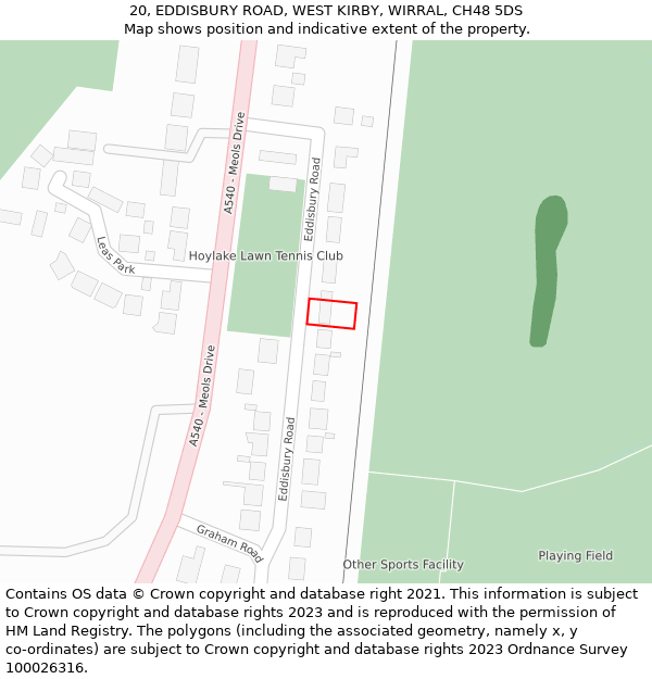 20, EDDISBURY ROAD, WEST KIRBY, WIRRAL, CH48 5DS: Location map and indicative extent of plot