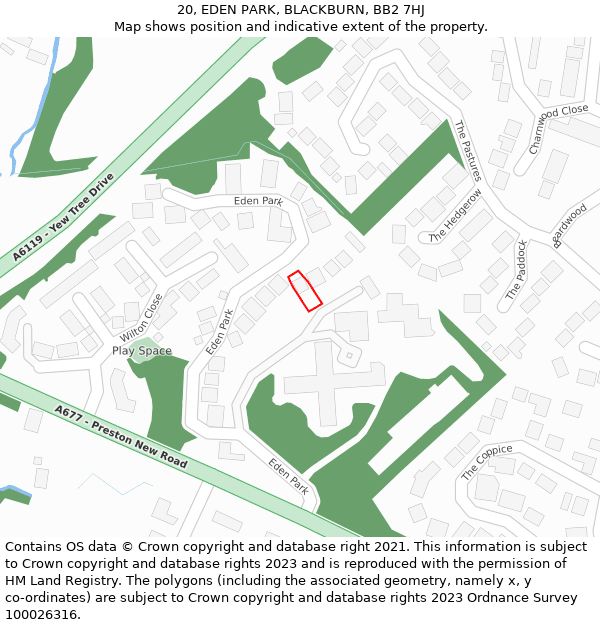 20, EDEN PARK, BLACKBURN, BB2 7HJ: Location map and indicative extent of plot