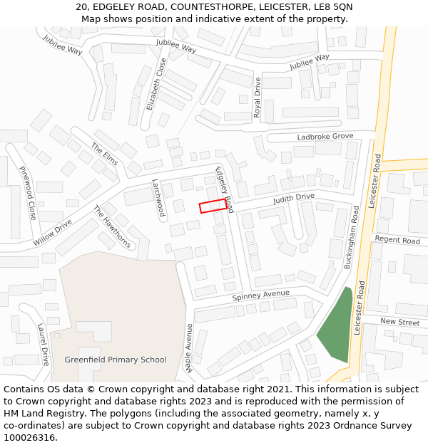 20, EDGELEY ROAD, COUNTESTHORPE, LEICESTER, LE8 5QN: Location map and indicative extent of plot