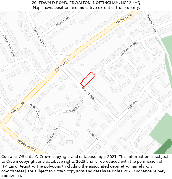 20, EDWALD ROAD, EDWALTON, NOTTINGHAM, NG12 4AQ: Location map and indicative extent of plot