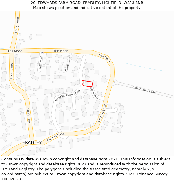 20, EDWARDS FARM ROAD, FRADLEY, LICHFIELD, WS13 8NR: Location map and indicative extent of plot