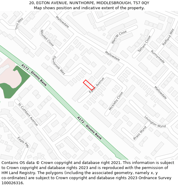 20, EGTON AVENUE, NUNTHORPE, MIDDLESBROUGH, TS7 0QY: Location map and indicative extent of plot