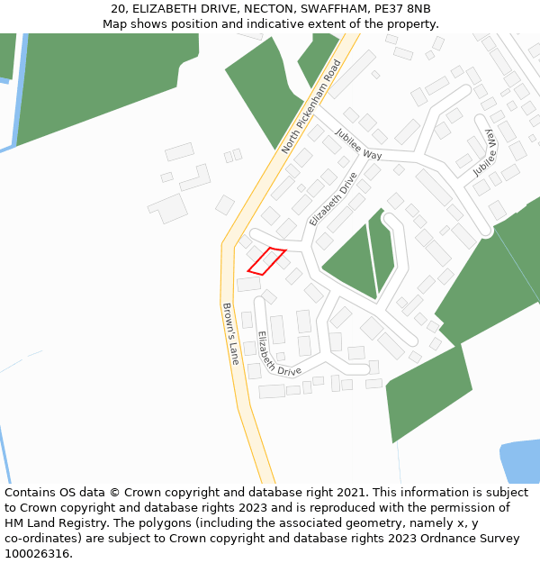 20, ELIZABETH DRIVE, NECTON, SWAFFHAM, PE37 8NB: Location map and indicative extent of plot