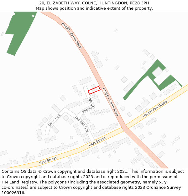 20, ELIZABETH WAY, COLNE, HUNTINGDON, PE28 3PH: Location map and indicative extent of plot