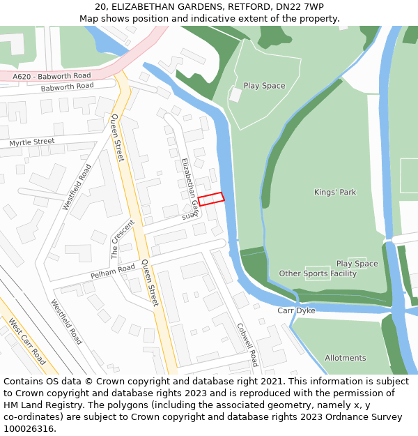 20, ELIZABETHAN GARDENS, RETFORD, DN22 7WP: Location map and indicative extent of plot