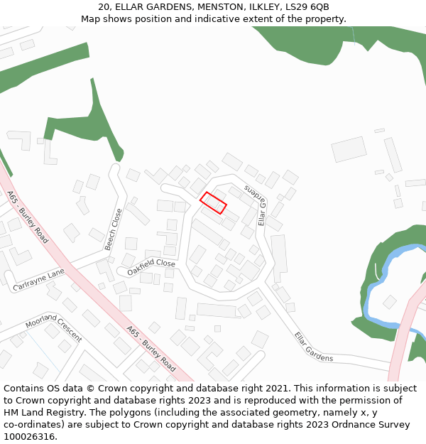 20, ELLAR GARDENS, MENSTON, ILKLEY, LS29 6QB: Location map and indicative extent of plot