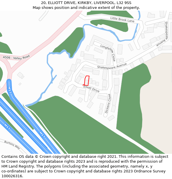 20, ELLIOTT DRIVE, KIRKBY, LIVERPOOL, L32 9SS: Location map and indicative extent of plot