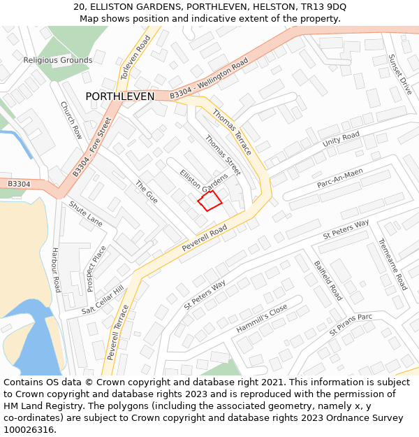 20, ELLISTON GARDENS, PORTHLEVEN, HELSTON, TR13 9DQ: Location map and indicative extent of plot