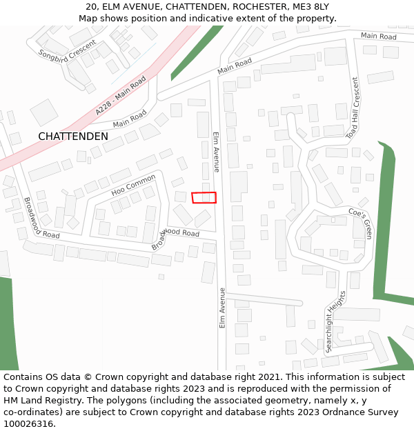 20, ELM AVENUE, CHATTENDEN, ROCHESTER, ME3 8LY: Location map and indicative extent of plot