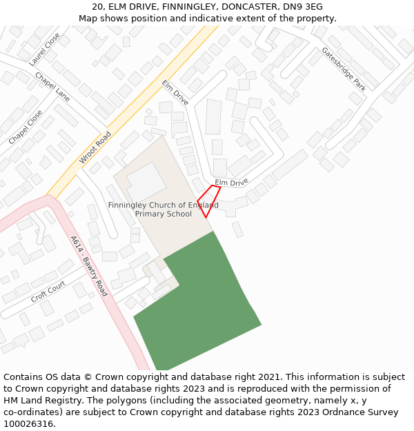 20, ELM DRIVE, FINNINGLEY, DONCASTER, DN9 3EG: Location map and indicative extent of plot