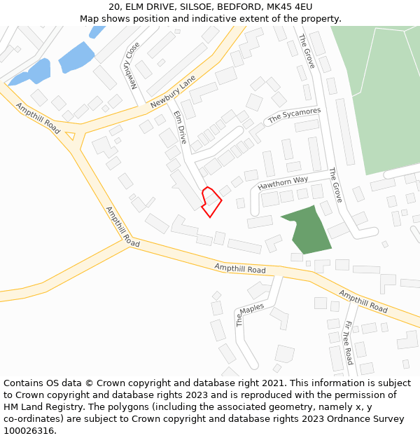 20, ELM DRIVE, SILSOE, BEDFORD, MK45 4EU: Location map and indicative extent of plot