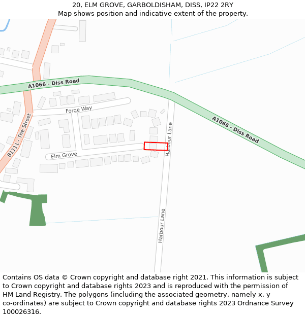 20, ELM GROVE, GARBOLDISHAM, DISS, IP22 2RY: Location map and indicative extent of plot