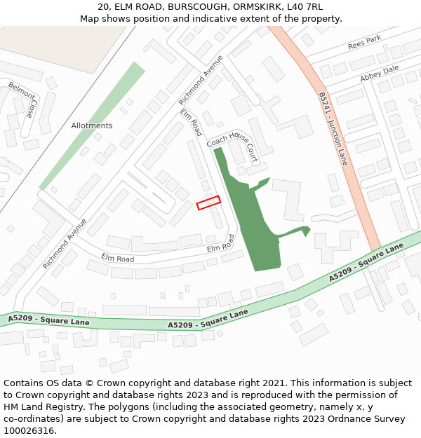 20, ELM ROAD, BURSCOUGH, ORMSKIRK, L40 7RL: Location map and indicative extent of plot