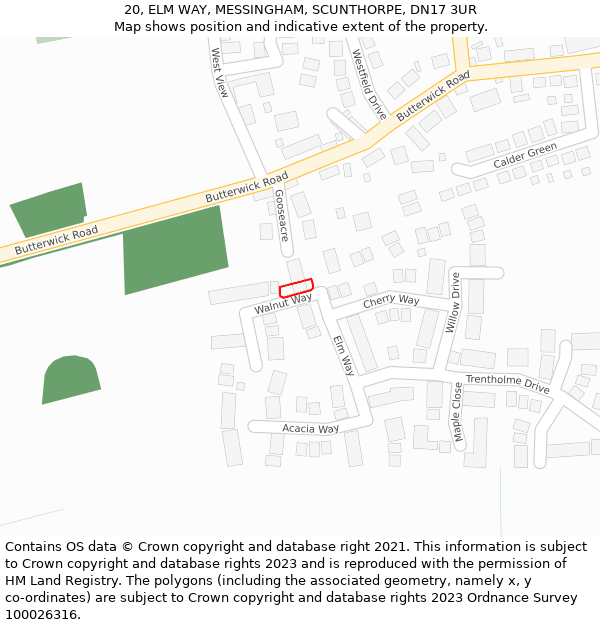 20, ELM WAY, MESSINGHAM, SCUNTHORPE, DN17 3UR: Location map and indicative extent of plot
