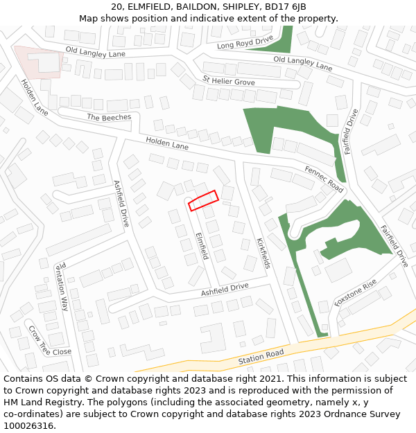 20, ELMFIELD, BAILDON, SHIPLEY, BD17 6JB: Location map and indicative extent of plot