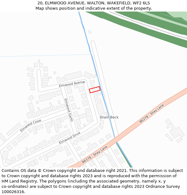 20, ELMWOOD AVENUE, WALTON, WAKEFIELD, WF2 6LS: Location map and indicative extent of plot