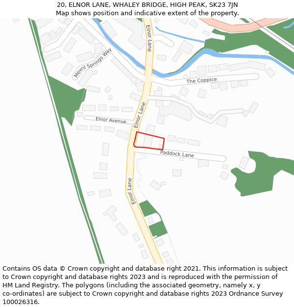 20, ELNOR LANE, WHALEY BRIDGE, HIGH PEAK, SK23 7JN: Location map and indicative extent of plot