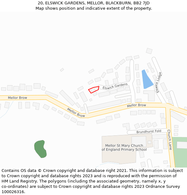 20, ELSWICK GARDENS, MELLOR, BLACKBURN, BB2 7JD: Location map and indicative extent of plot