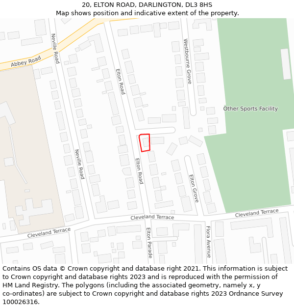 20, ELTON ROAD, DARLINGTON, DL3 8HS: Location map and indicative extent of plot