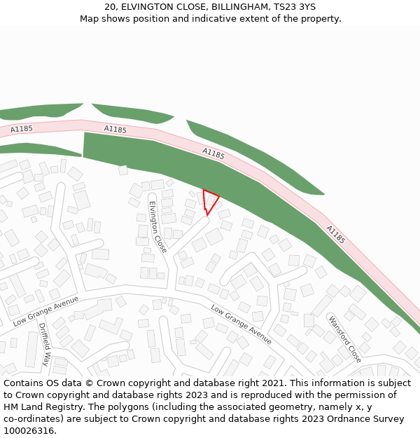 20, ELVINGTON CLOSE, BILLINGHAM, TS23 3YS: Location map and indicative extent of plot