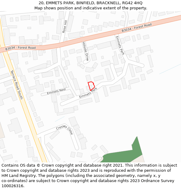 20, EMMETS PARK, BINFIELD, BRACKNELL, RG42 4HQ: Location map and indicative extent of plot