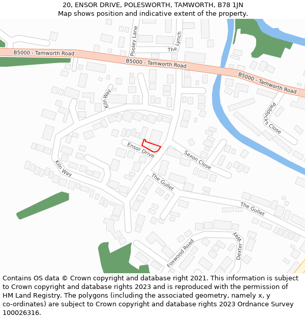 20, ENSOR DRIVE, POLESWORTH, TAMWORTH, B78 1JN: Location map and indicative extent of plot