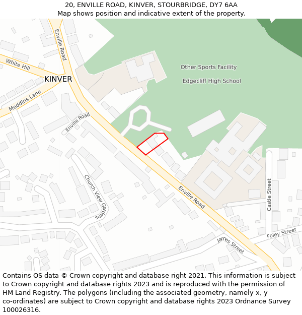 20, ENVILLE ROAD, KINVER, STOURBRIDGE, DY7 6AA: Location map and indicative extent of plot