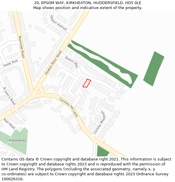 20, EPSOM WAY, KIRKHEATON, HUDDERSFIELD, HD5 0LE: Location map and indicative extent of plot