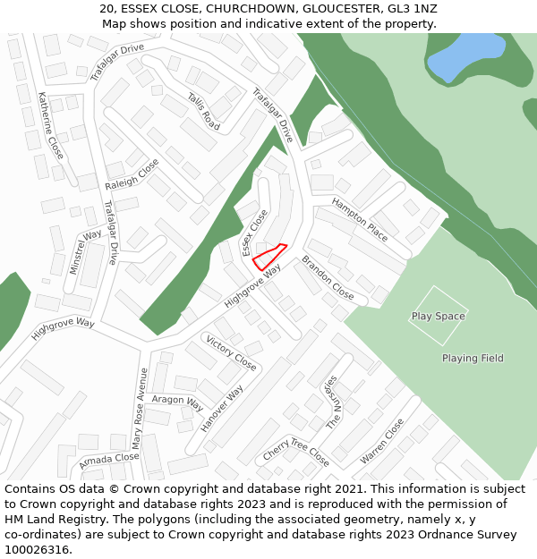 20, ESSEX CLOSE, CHURCHDOWN, GLOUCESTER, GL3 1NZ: Location map and indicative extent of plot