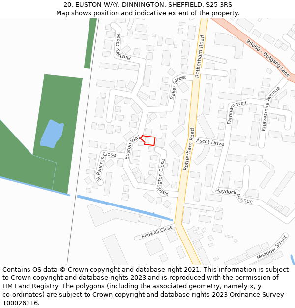 20, EUSTON WAY, DINNINGTON, SHEFFIELD, S25 3RS: Location map and indicative extent of plot