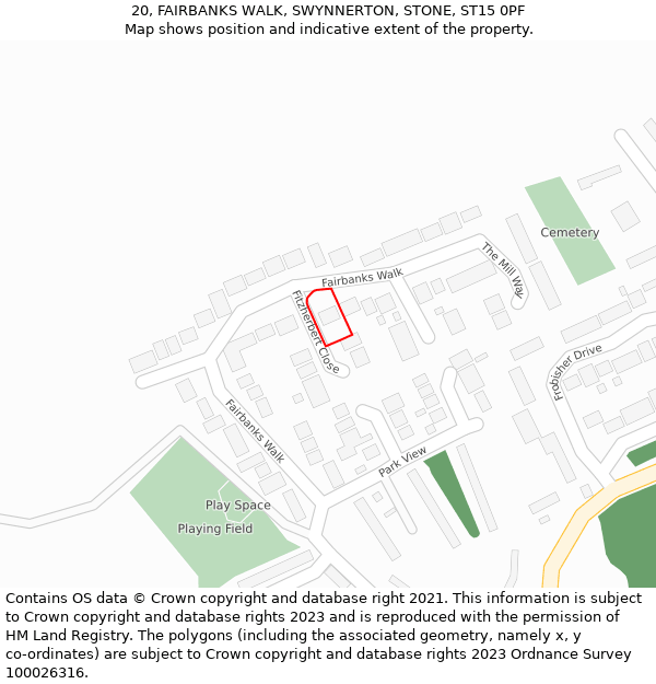 20, FAIRBANKS WALK, SWYNNERTON, STONE, ST15 0PF: Location map and indicative extent of plot