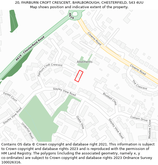 20, FAIRBURN CROFT CRESCENT, BARLBOROUGH, CHESTERFIELD, S43 4UU: Location map and indicative extent of plot