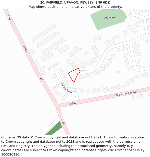 20, FAIRFIELD, UPAVON, PEWSEY, SN9 6DZ: Location map and indicative extent of plot