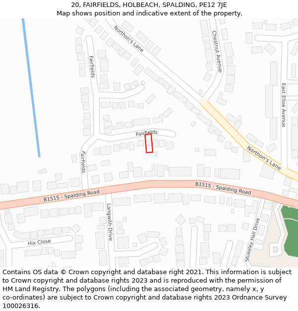 20, FAIRFIELDS, HOLBEACH, SPALDING, PE12 7JE: Location map and indicative extent of plot