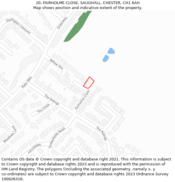 20, FAIRHOLME CLOSE, SAUGHALL, CHESTER, CH1 6AH: Location map and indicative extent of plot